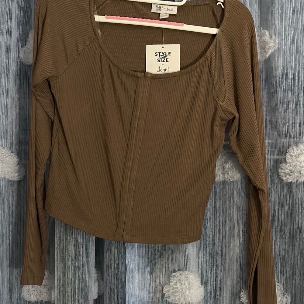 Jenni Brown and Green Fitted Blouse